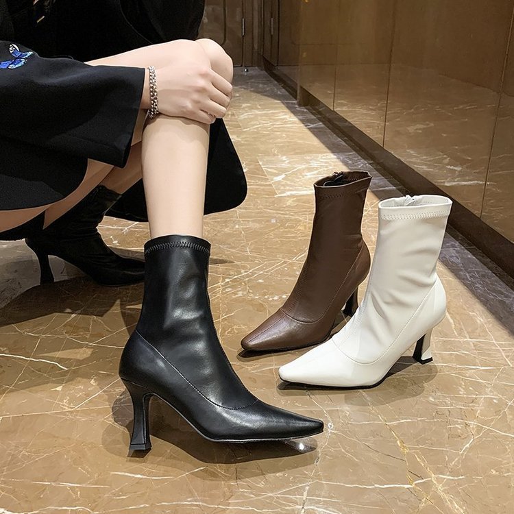 Women's Retro Mid-Calf Pointed-Toe Side-Zip Stiletto Boots