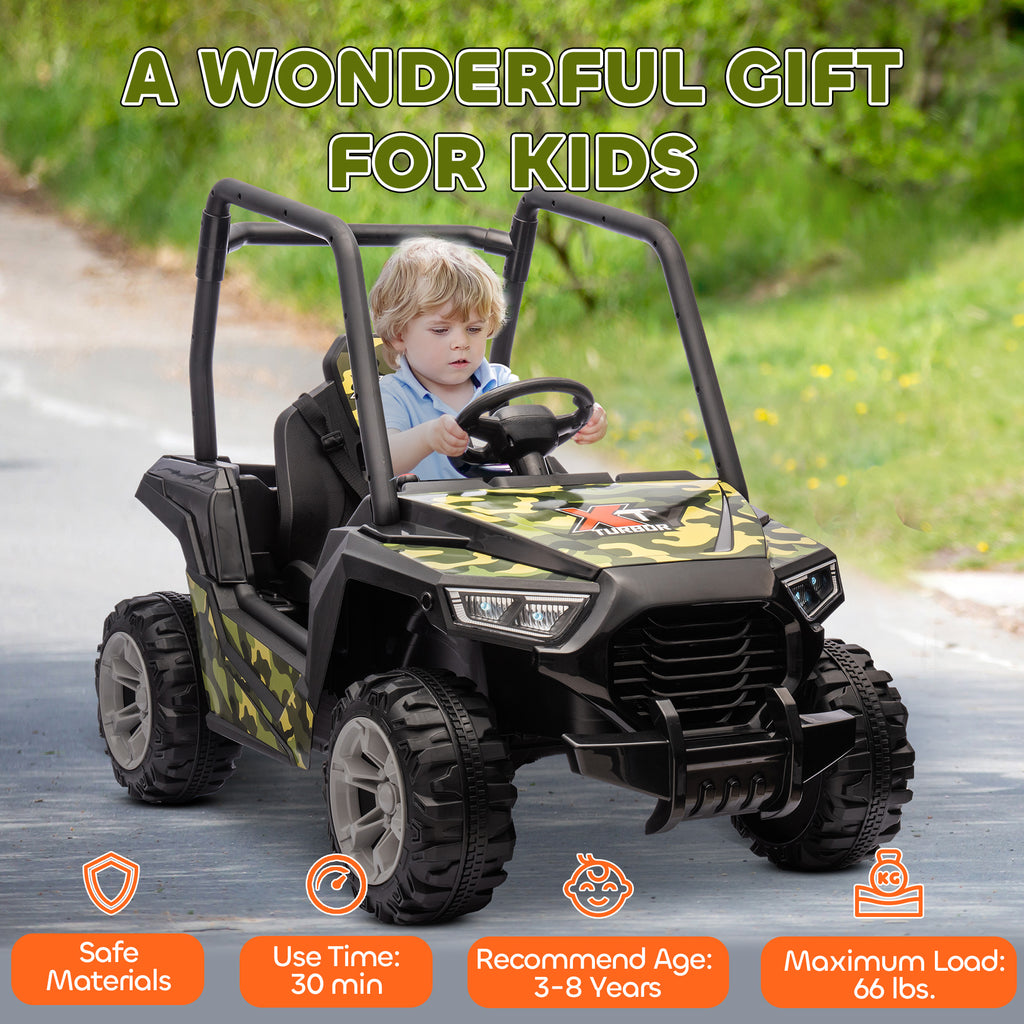 12V Kids Electric Car with Parent Remote Control, Spring Suspension, Soft Start, Music, LED Light, Safety Belt, Green
