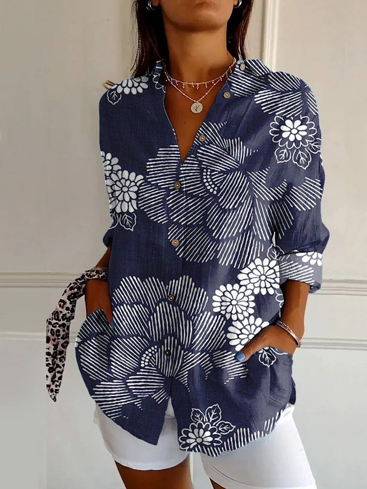 Women's Floral Pattern 3D Printed Long-Sleeve Shirt
