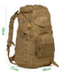 Camouflage backpack by Bucciato for camping, hiking, travel, and cycling, showing adjustable shoulder straps and multiple compartments.