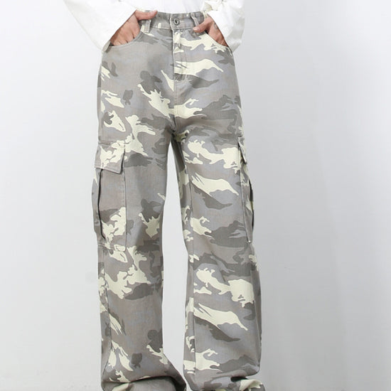 Herren Retro-Cargo-Jeans aus Denim mit Camouflage-Muster und großen Taschen