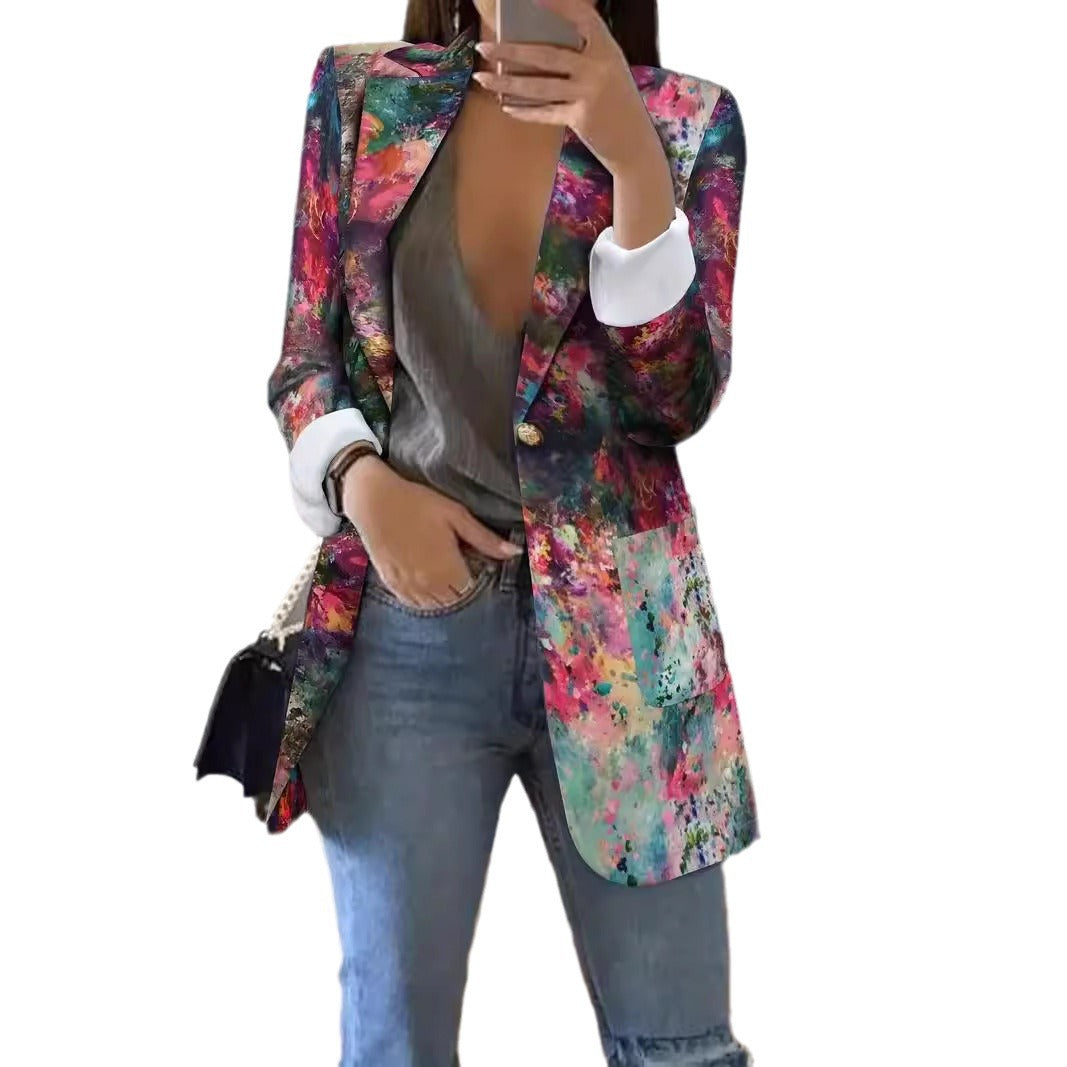 Colorful European and American style casual suit with high fashion sense, perfect for spring and autumn wear.