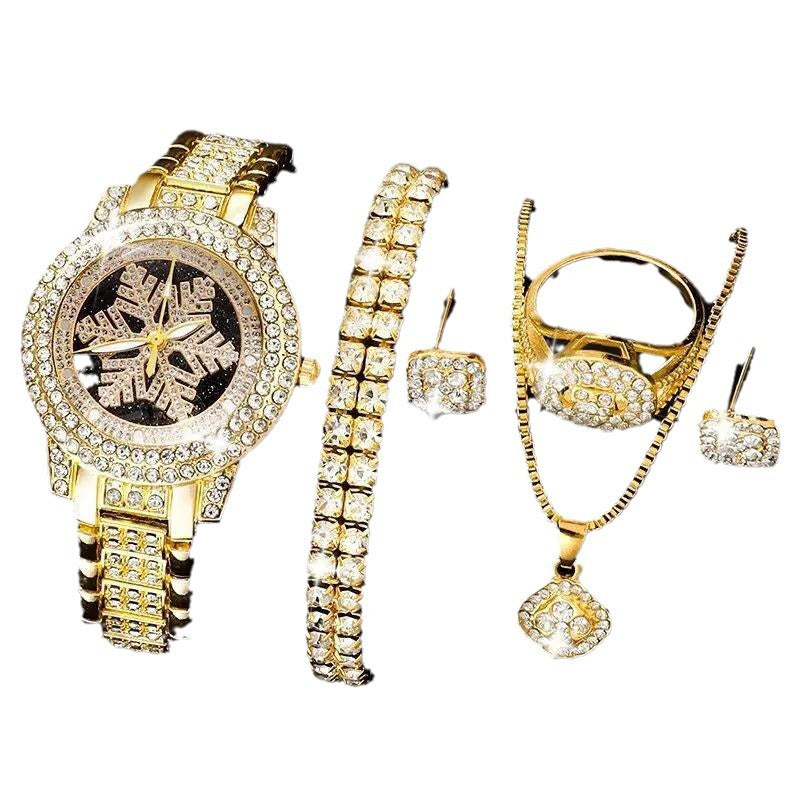 Luxus-Schmuckset mit fünf Strasssteinen und Schneeflockenmuster