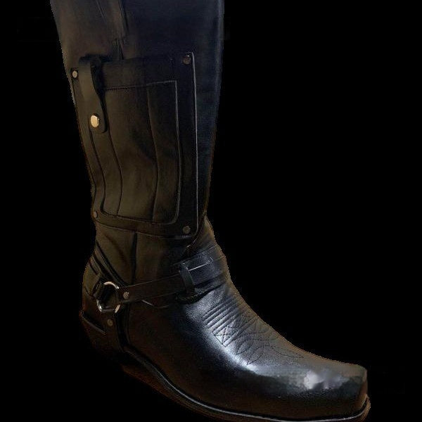Bestickte Ritter-Herrenstiefel aus Leder mit hohem Absatz