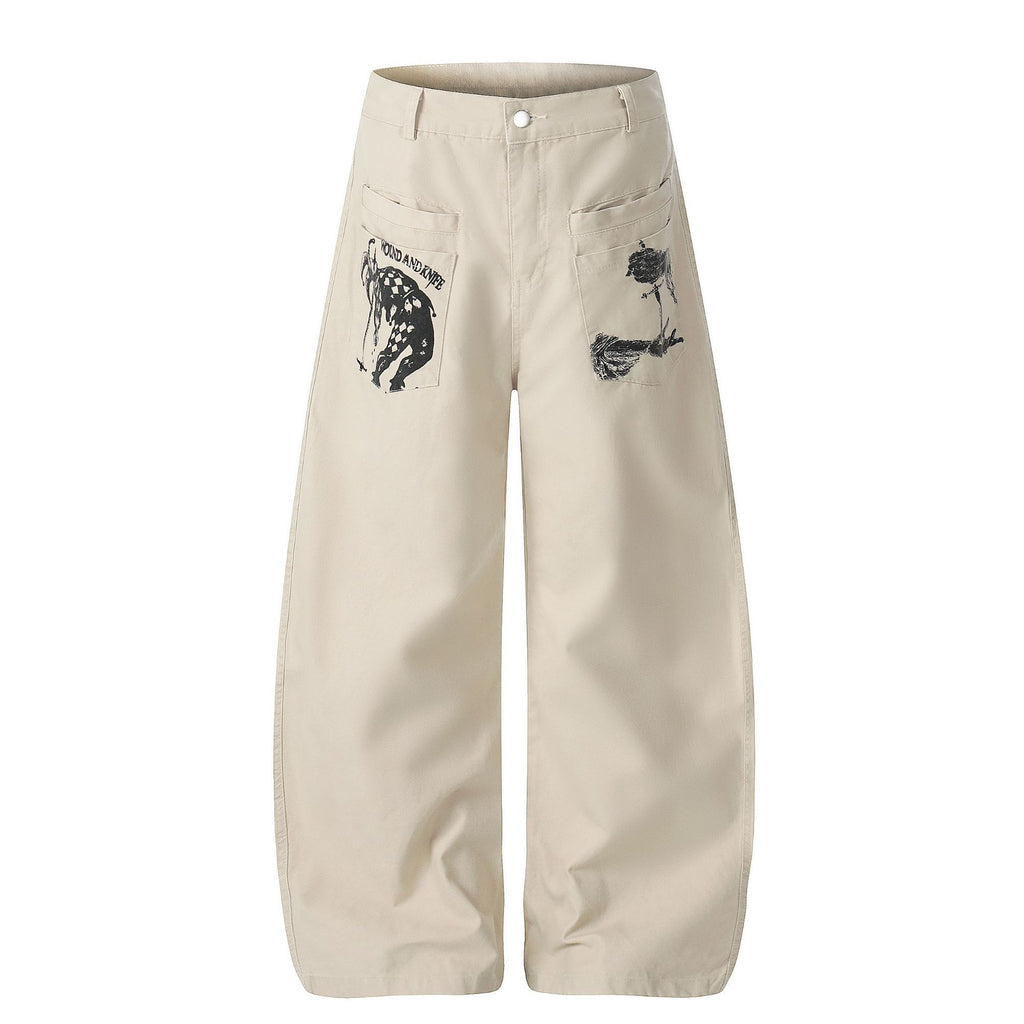 Mens And Womens Casual Pants With A Stylish Reverse-pocket Print And A Curved Blade Design