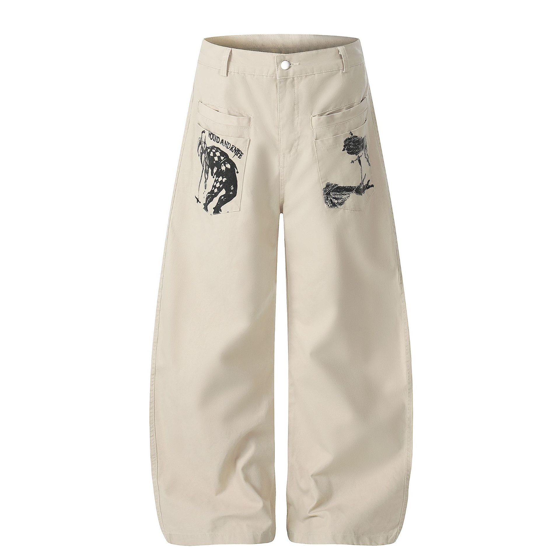 Mens And Womens Casual Pants With A Stylish Reverse-pocket Print And A Curved Blade Design