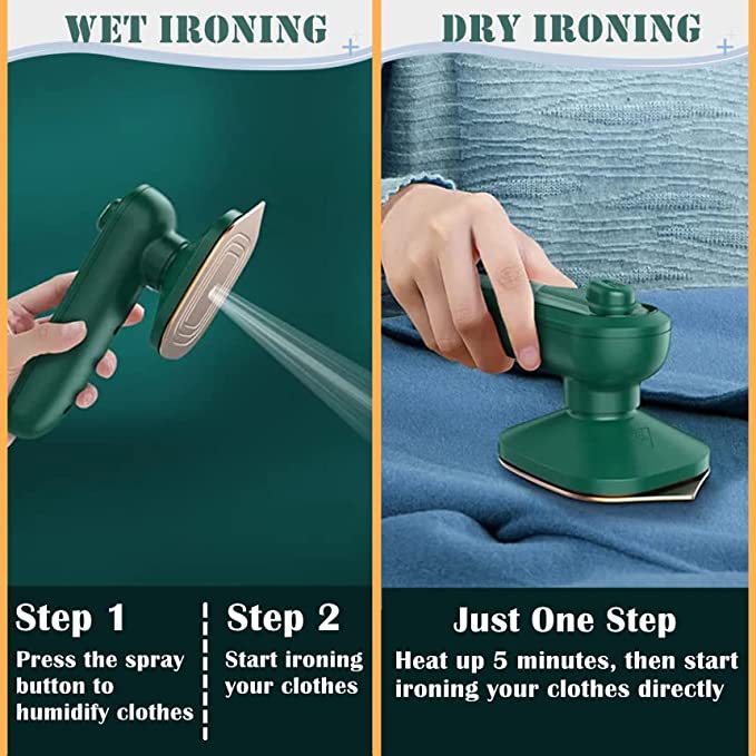 Portable handheld garment ironing machine by Bucciato, small electric travel iron with steam for quick, convenient wrinkle removal.