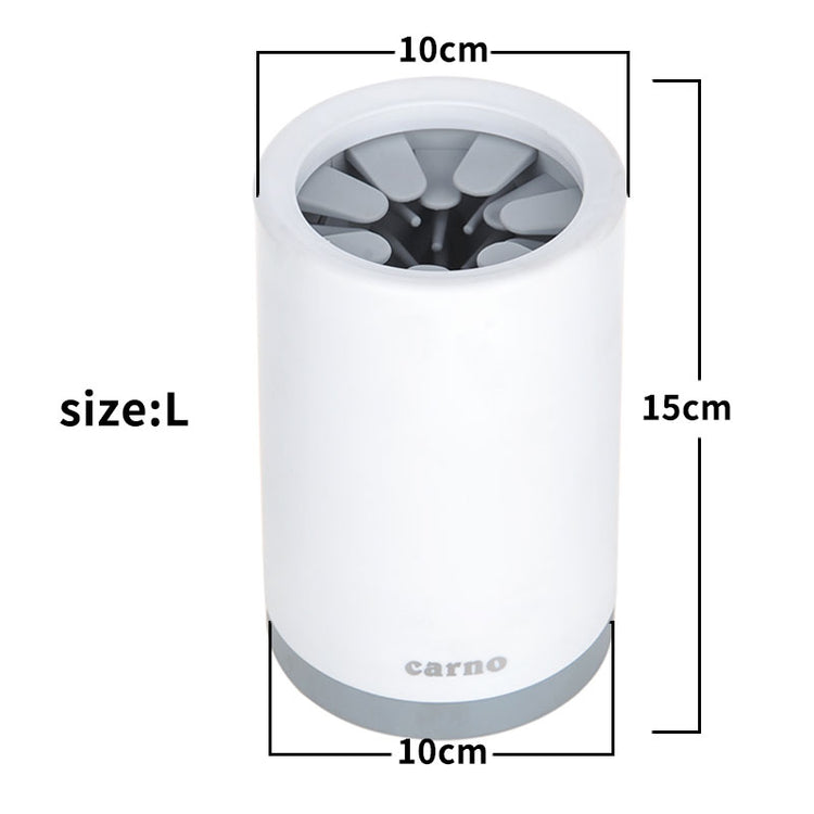 Portable pet paw cleaner cup with soft silicone comb for easy cleaning of dog or cat paws.
