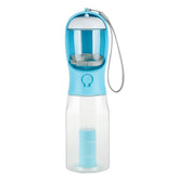 Portable Bucciato 3-in-1 dog and cat water bottle with food dispenser, drinker, and leak-proof design for pets.