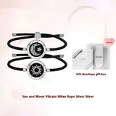 Sun-Moon Smart Sensing Couple Bracelet by Bucciato, showing a sleek silver bracelet with engraved sun and moon symbols.