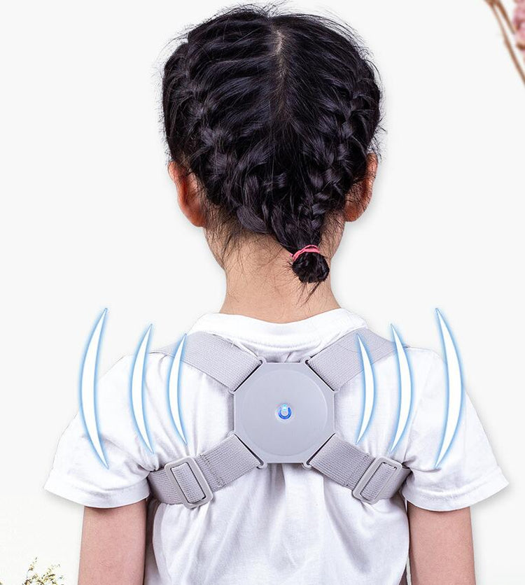 Adjustable Bucciato smart back posture corrector worn on shoulders, designed to improve posture and spinal alignment.