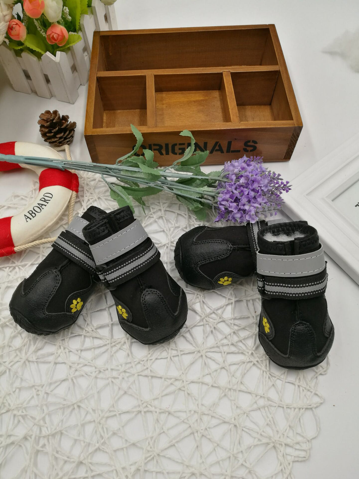 Dog wearing Bucciato pet shoes, lightweight and comfortable footwear designed for dogs to protect their paws.