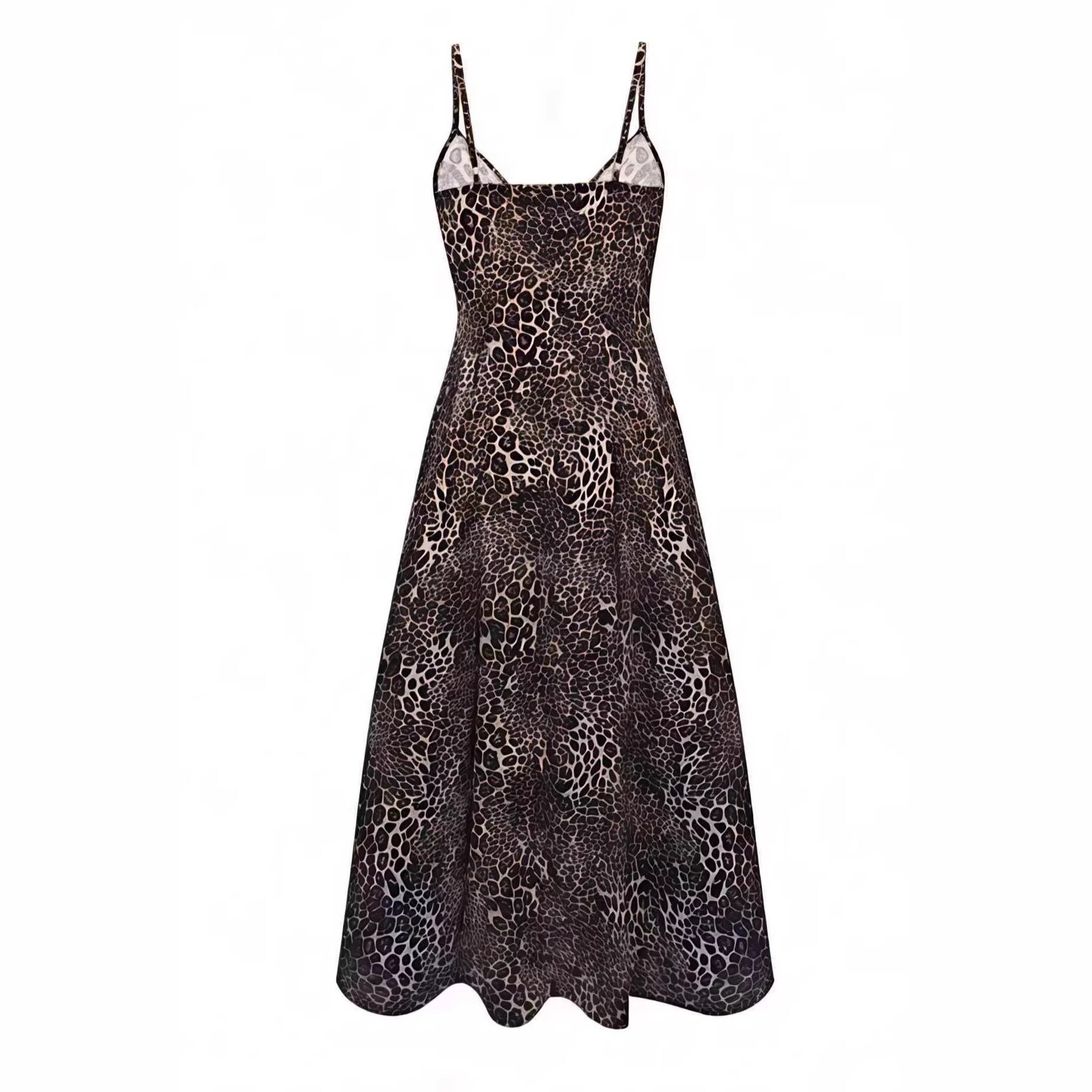 Sexy Leopard-print Backless V-neck Summer Slip Dress For Curvy Figures