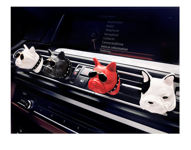 Fadou car air outlet perfume clip by Bucciato, a stylish air freshener hanging on a car vent with floral design.