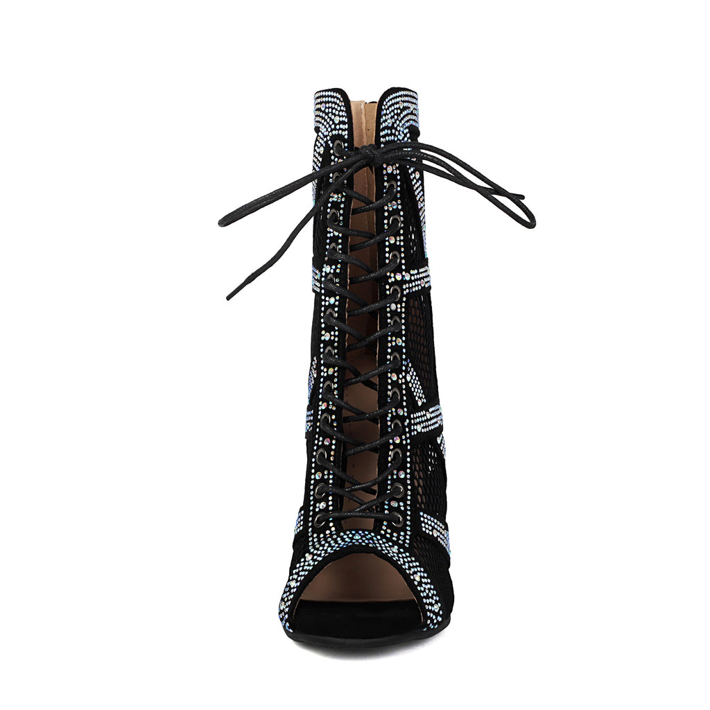 Womens Sparkling Rhinestone Heat-Transfer Mesh High Heels