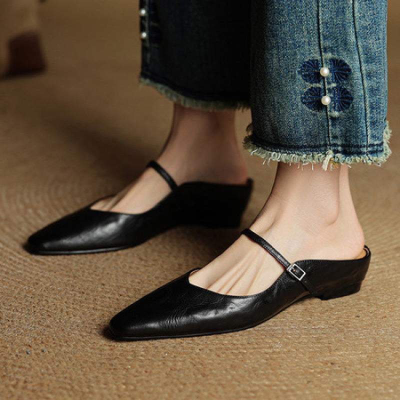 Retro Leather Slingback Wedge Sandals