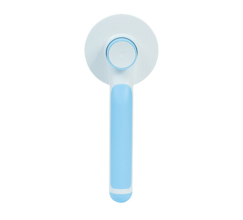Round handle pet massage comb with ergonomic grip, designed to gently groom and soothe cats and dogs.