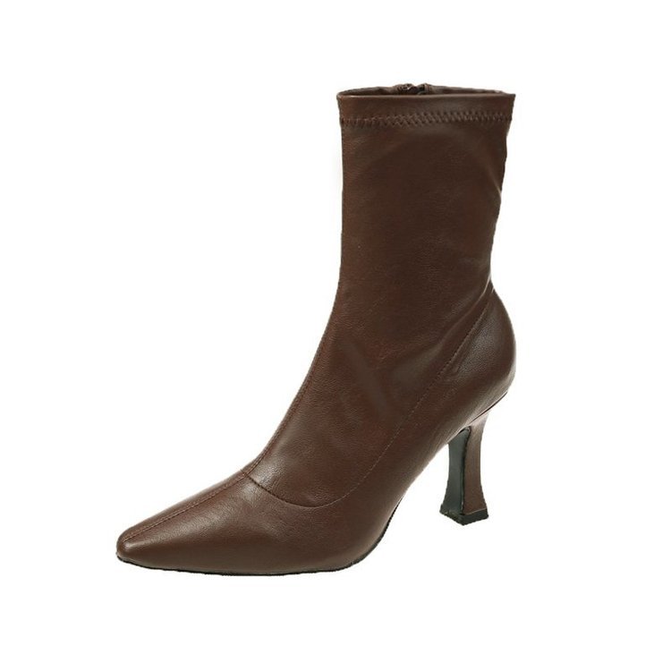 Women's Retro Mid-Calf Pointed-Toe Side-Zip Stiletto Boots