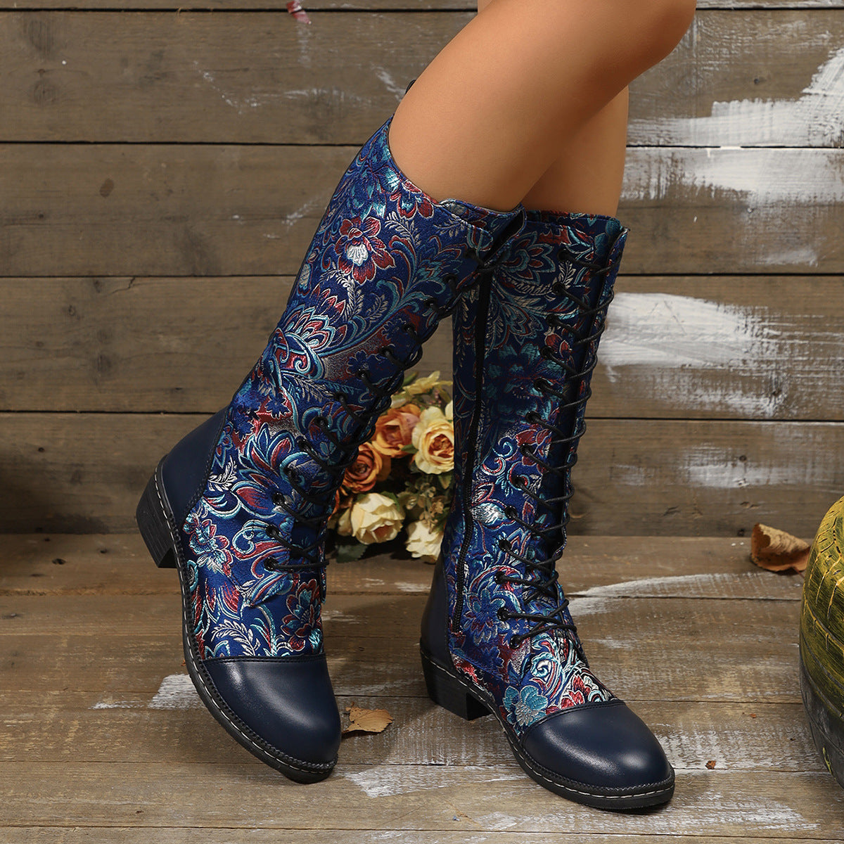 Women's Embroidered Ethnic-Style Chunky-Heel Boots