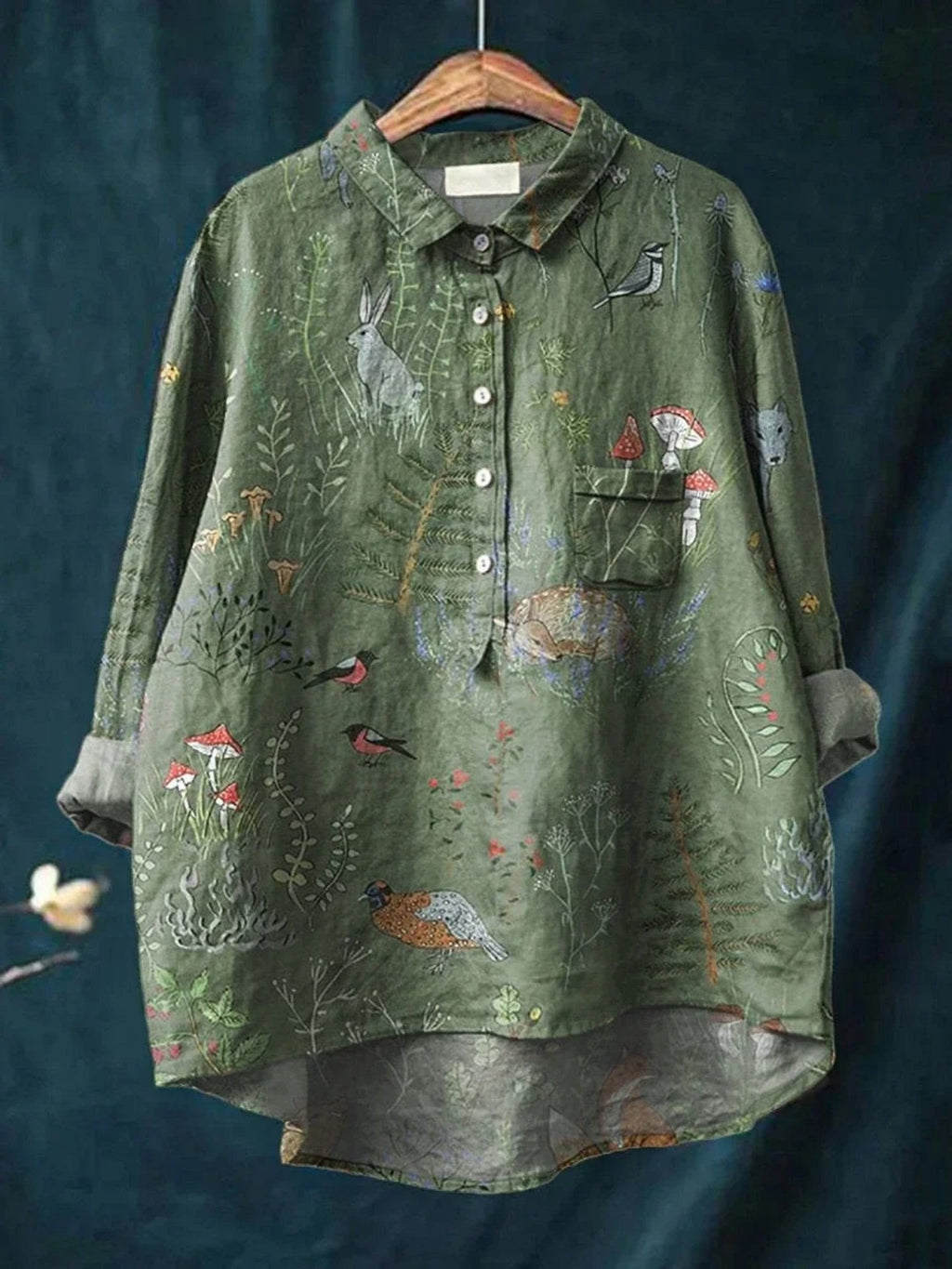 Women's Floral-Print Long-Sleeve Pullover Shirt