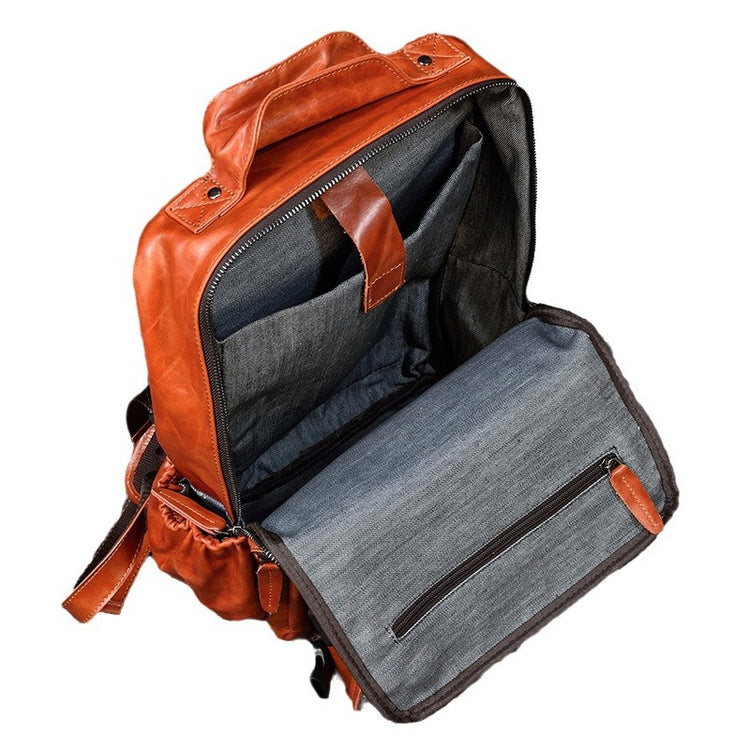 Large cowhide flip shoulder bag by Bucciato, designed for carrying a computer and other essentials with spacious capacity.