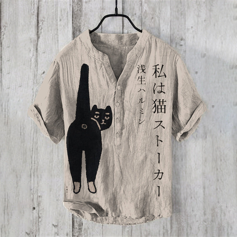 Printed Men's Casual Loose-fit Retro Short-sleeve