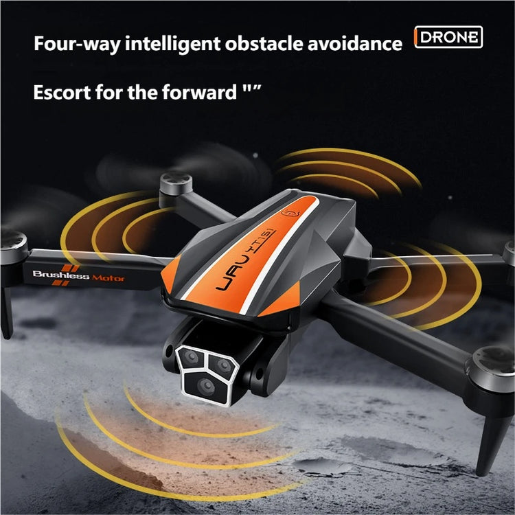 Foldable Bucciato brushless triple-camera drone with sleek design, ready for aerial photography and outdoor flight.