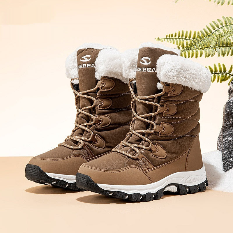 Warme Damen-Schneestiefel mit breiter Zehenpartie, mittelhoch, mit weicher Sohle und Kunstfellfutter für den Winter