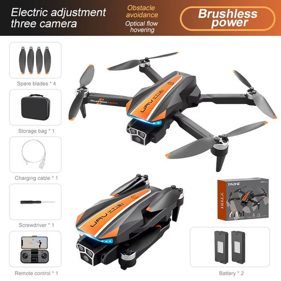 Foldable Bucciato drone with triple-camera system and sleek design, ready for aerial photography and outdoor flying.