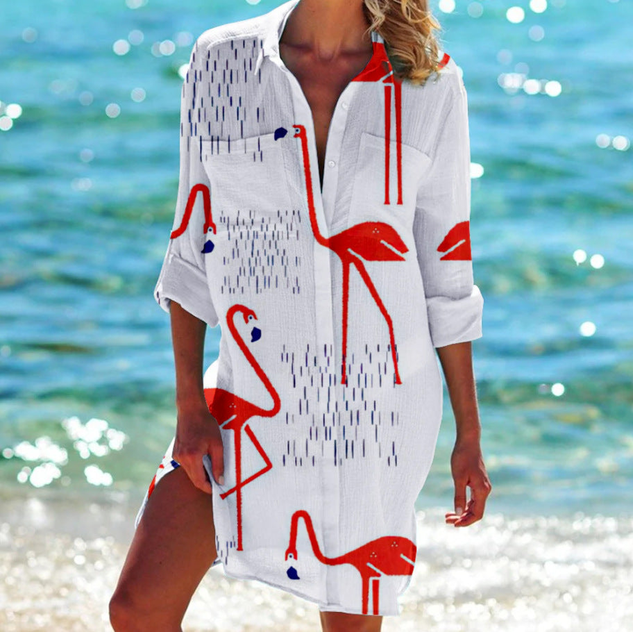 Bedrucktes Damen-Resort-Strandhemd/Bikini-Cover-Up-Bluse