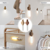 Bucciato LED USB magnetic wood night light with PIR motion sensor, wall-mounted corridor and cabinet lighting, wireless home lighting.