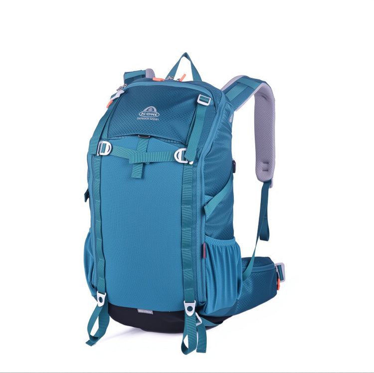 Outdoor sports and travel backpack by Bucciato, shown with multiple compartments, adjustable straps, and durable material for outdoor adventures.