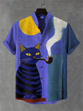Men's Printed Short-Sleeve Stand-Up Collar Top