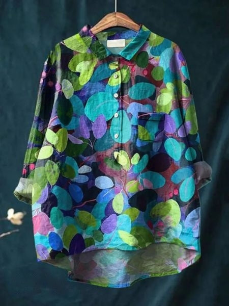 Women's Summer Loose-Fit Printed Lapel Casual European-Size Shirt