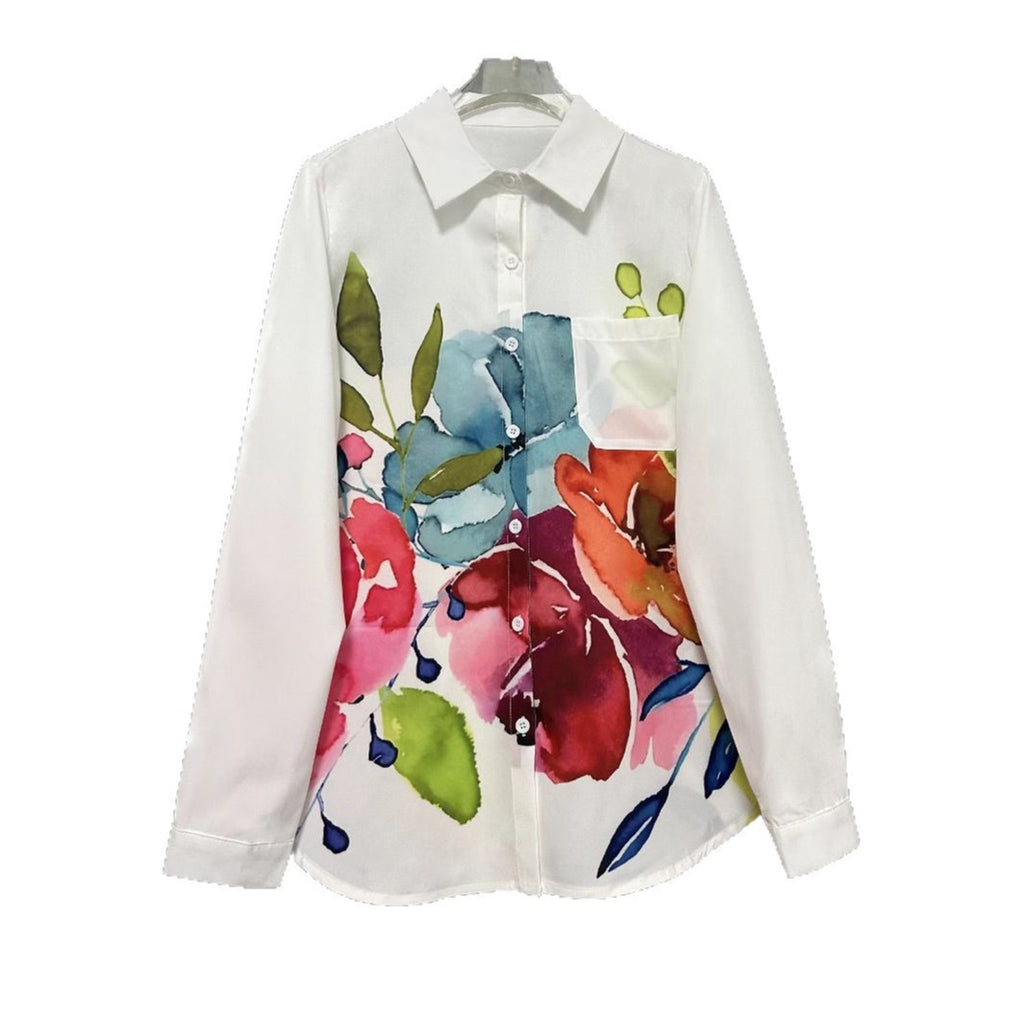 Elegante neue Damenstrickjacke mit floralem Tintenwasch-Print