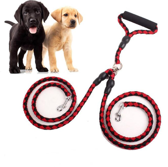Double-ended dog traction rope with collars, flexible leash for walking dogs, durable pet supplies from Bucciato.
