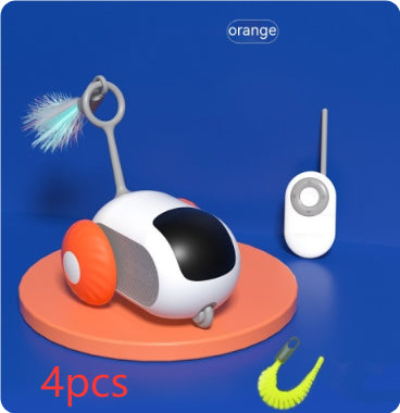 Interactive cat toy car from Bucciato with remote control, USB charging, and automatic self-moving features for pets.