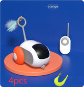 Interactive cat toy car from Bucciato with remote control, USB charging, and automatic self-moving features for pets.