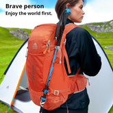 Durable 32L hiking backpack with large capacity in black, featuring adjustable straps and multiple compartments for outdoor adventures.