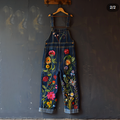 Vintage Floral Art Print Jeans Jumpsuit