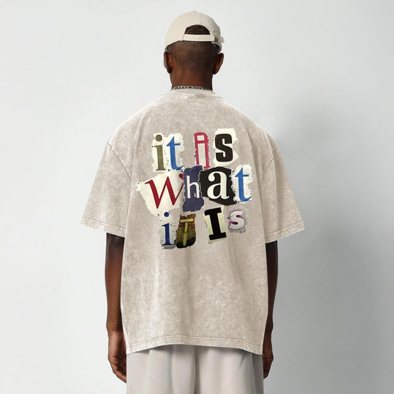 Men's Letter-Print Vintage Oversized T-Shirt