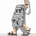 Printed Pants Baggy Cotton And Linen Loose Casual Cropped Pants