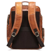 Black leather zipper backpack for business and daily use, featuring multiple compartments and sturdy straps.