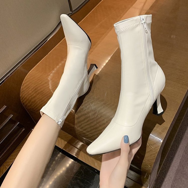 Women's Retro Mid-Calf Pointed-Toe Side-Zip Stiletto Boots