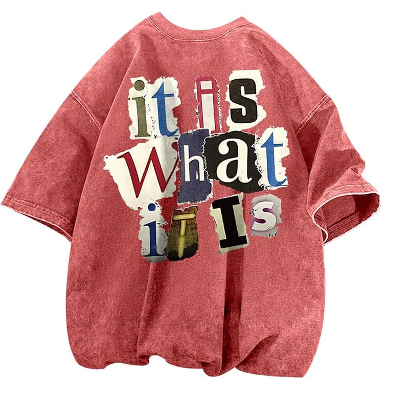 Men's Letter-Print Vintage Oversized T-Shirt