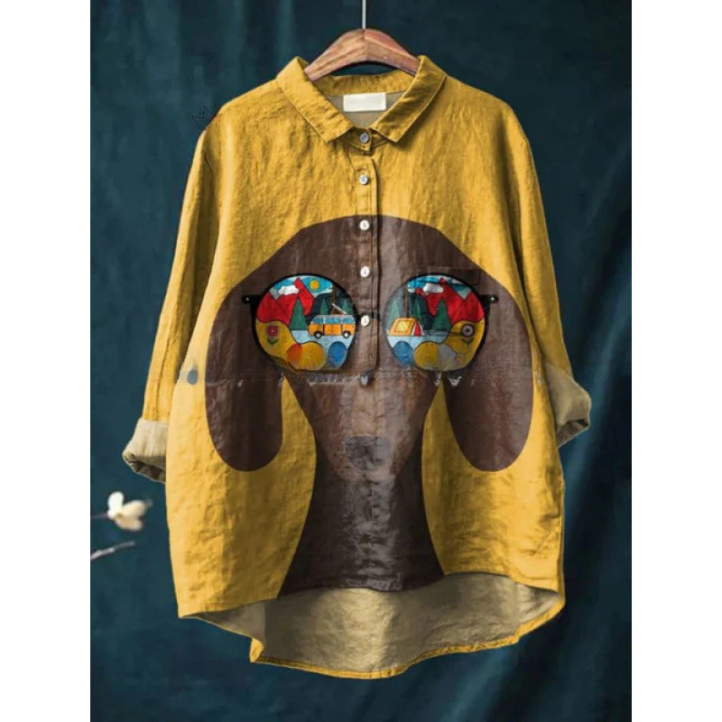 Women's European And American-style Retro Digital-print Animal Shirt
