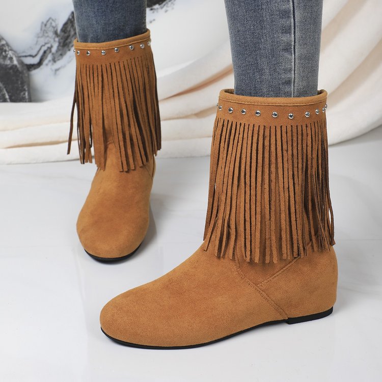 Plus Size Wildlederstiefel mit Nieten und Quasten für Damen