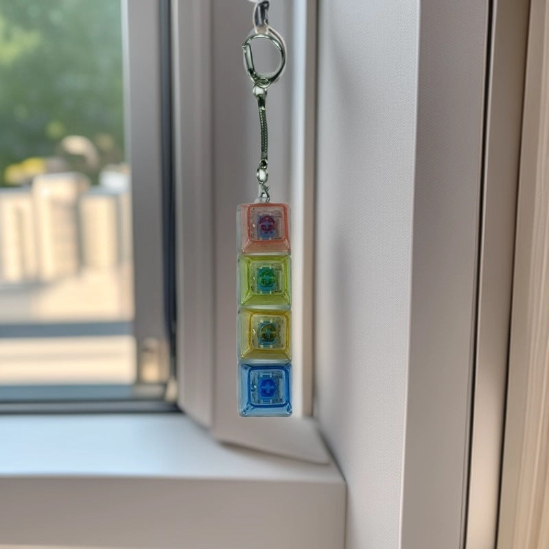 Mechanische Tastatur mit 4 Tasten, elektronisch, leuchtend, transparent, mit höhenverstellbaren Tasten, Druckreduzierung, Anti-Stress-Tastenkappen, Spielzeug, Schulranzenanhänger, Schlüsselanhänger, Dekompressions-Klicker, Gadget, Geschenk