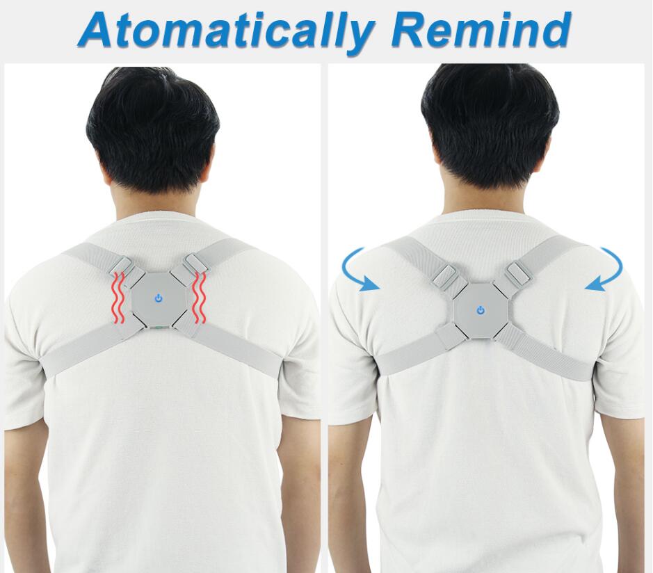 Adjustable smart back posture corrector in black, designed to help improve spinal alignment and posture.