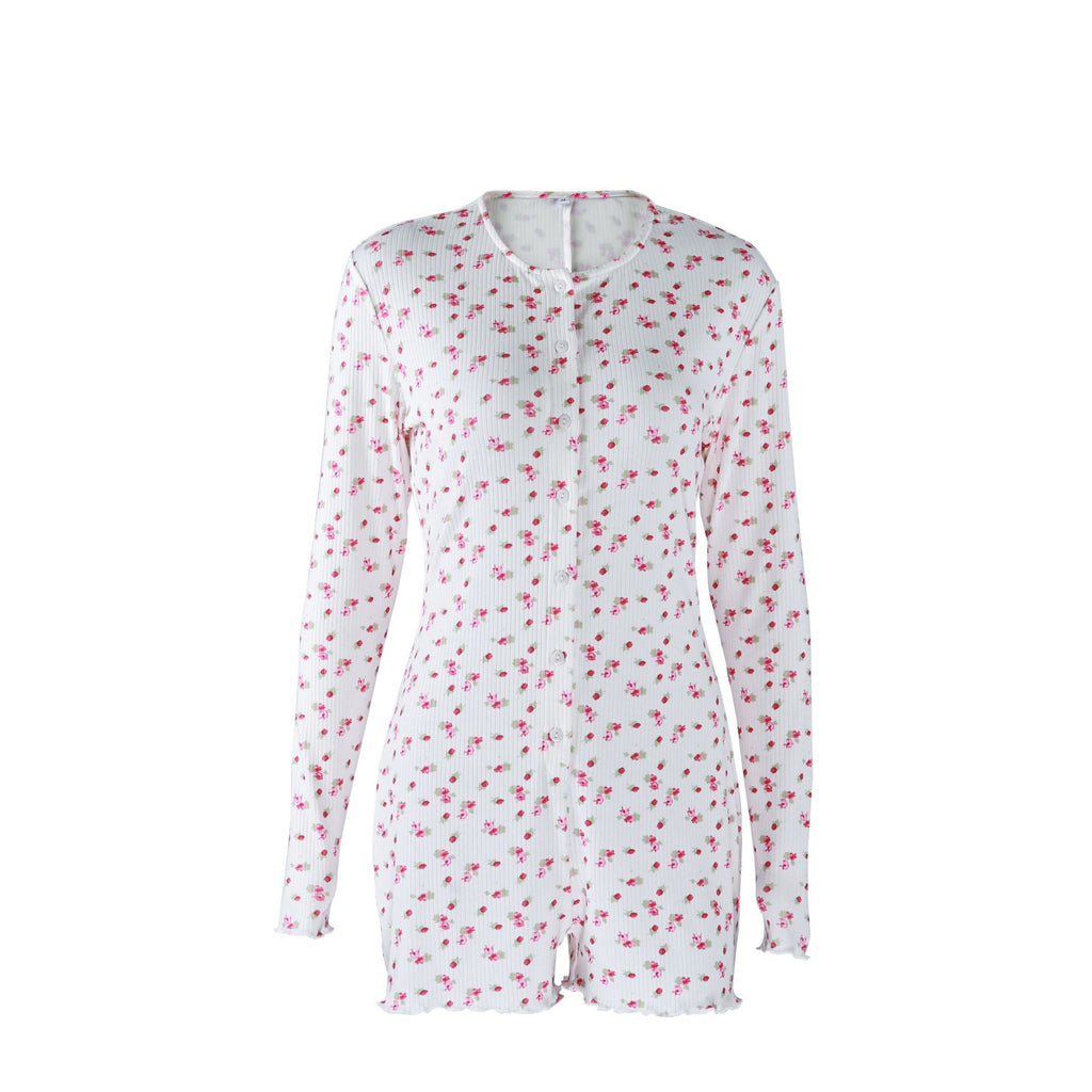 Hemstitched Print Ruffle One-piece Bodysuit